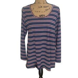 LulaRoe Lynnae Black Blue Pink Striped Long Sleeved Tunic Shirt Size XL